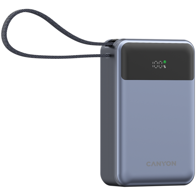 Външна батерия Canyon power bank OnPower PB-600, 20 000mAh, 1x USB-A, 1x USB-C, дисплей, Dark Grey