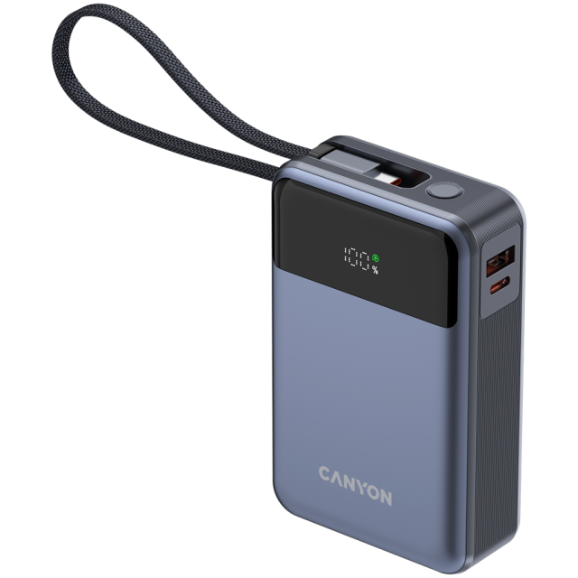 Външна батерия Canyon power bank OnPower PB-600, 20 000mAh, 1x USB-A, 1x USB-C, дисплей, Dark Grey