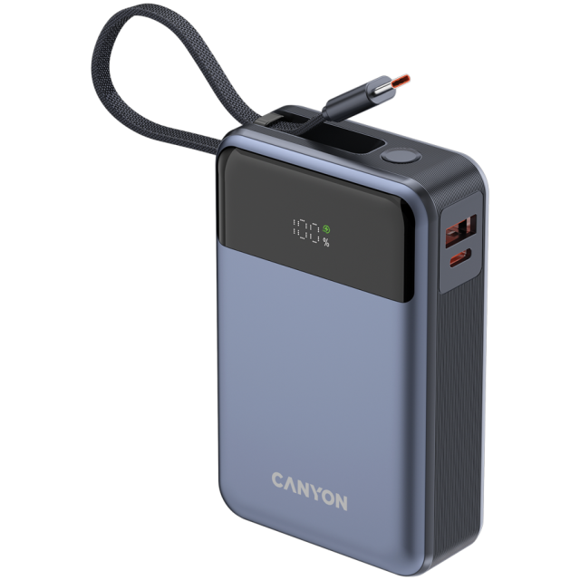 Външна батерия Canyon power bank OnPower PB-600, 20 000mAh, 1x USB-A, 1x USB-C, дисплей, Dark Grey