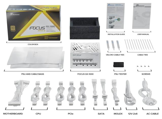 Захранване Seasonic FOCUS GX-1000 V4 WHITE, 1000W, Active PFC, 80 PLUS Gold, ATX 3.1, PCIe 5.1, Fully Modular