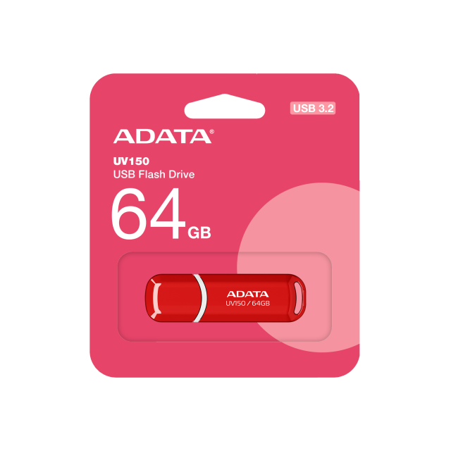 USB памет ADATA UV150 64GB, USB 3.2 Gen1 (USB 5Gbps), RED