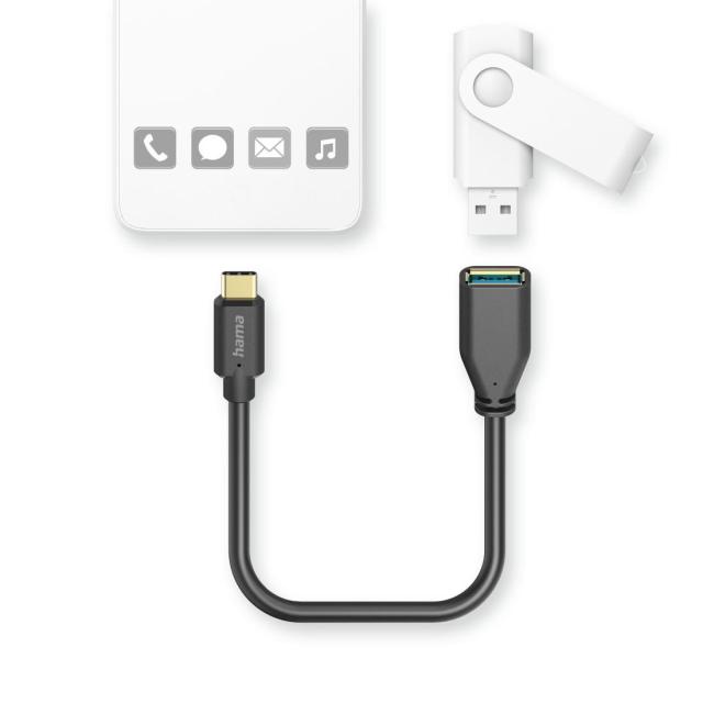 HAMA Адаптер OTG  USB Type-C мъжко - USB-A женско, 0.15m, черен