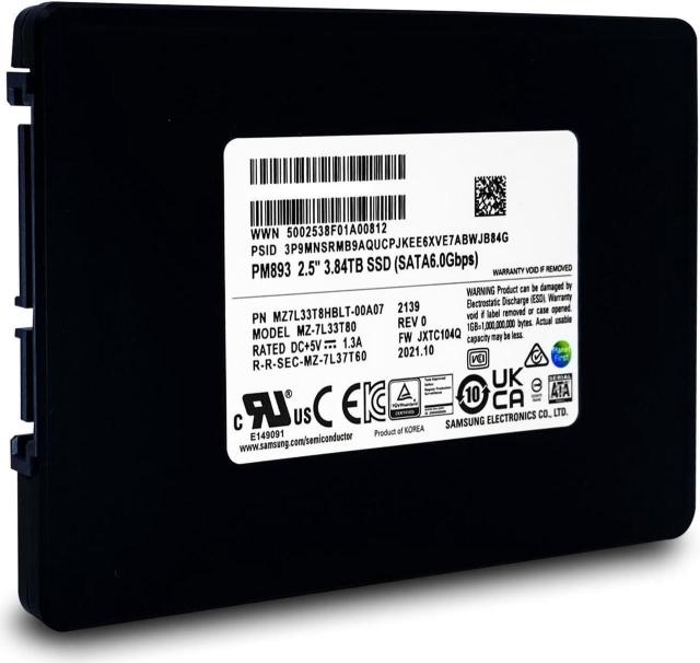 SAMSUNG PM893 SSD 3,84TB SATA 6 Gb/s, 2.5"(6.35 cm), BULK