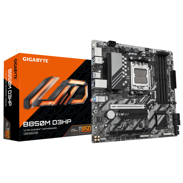 Дънна платка Gigabyte B850M D3HP, AM5, 4x DDR5, 2x M.2 NVMe, 4x SATA 6Gb/s, HDMI, 2x DP, mATX 