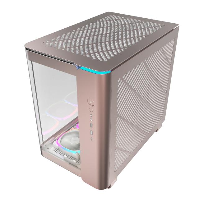 Кутия Montech KING 95 Pro, Middle Tower, 2 x USB 3.0, 1 x USB 3.2 Gen 2 Type-C, RGB button, ATX, mATX, Mini-ITX, Rose Gold