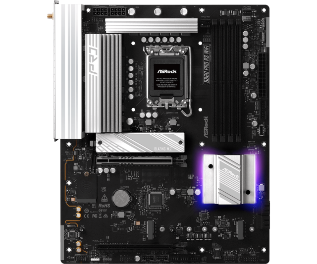 Дънна платка ASRock  B860 PRO RS WIFI, LGA1851, 4x DDR5, 3x M.2, 4x SATA 6Gb/s, Wi-Fi 6E, Bluetooth 5.3, HDMI, DP, ATX