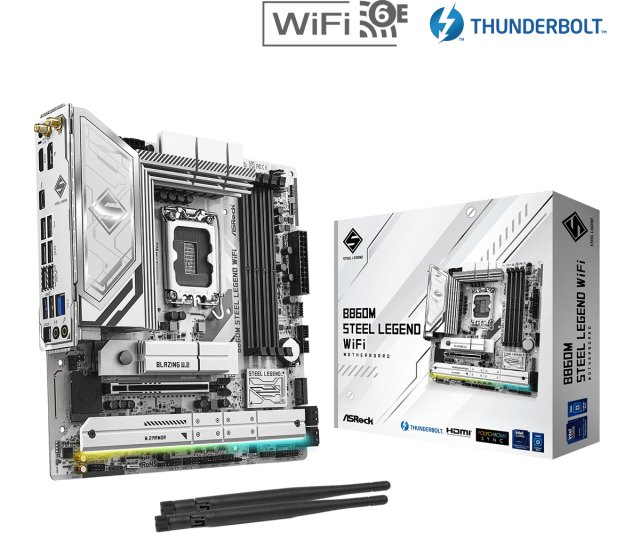 Дънна платка ASRock 860M STEEL LEGEND WIFI, LGA1851, 4x DDR5, 4x M.2, 4x SATA 6Gb/s, Wi-Fi 6E, BLUETOOTH 5.3, HDMI, DP, Micro ATX