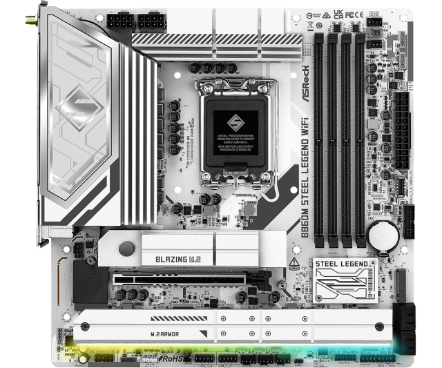 Дънна платка ASRock 860M STEEL LEGEND WIFI, LGA1851, 4x DDR5, 4x M.2, 4x SATA 6Gb/s, Wi-Fi 6E, BLUETOOTH 5.3, HDMI, DP, Micro ATX