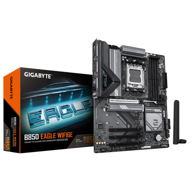 Дънна платка Gigabyte B850 EAGLE WIFI6E, AM5, 4x DDR5, 3x M.2 NVMe, 4 x SATA 6Gb/s, Wi-Fi 6, Bluetooth 5.3, HDMI, DP, ATX