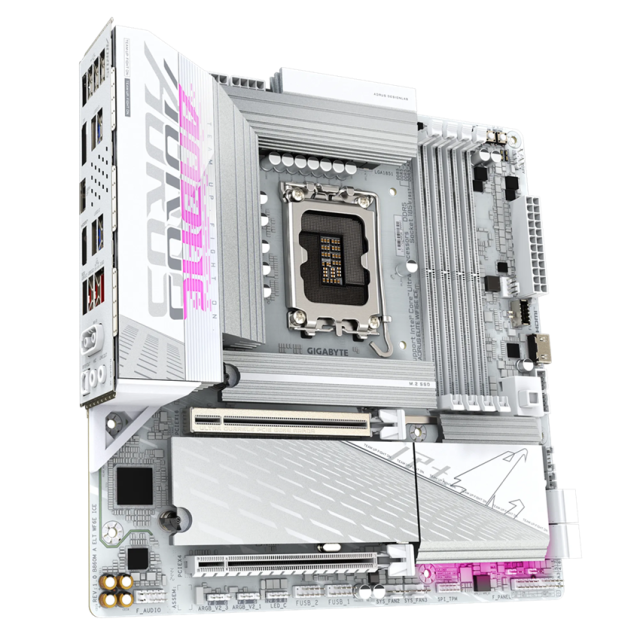 Дънна платка Gigabyte B860M AORUS ELITE WIFI6E ICE, LGA1851, 4x DDR5, 3x M.2 NVMe, 4x SATA 6Gb/s, Wi-Fi6E, Bluetooth 5.3, HDMI, DP, Micro ATX