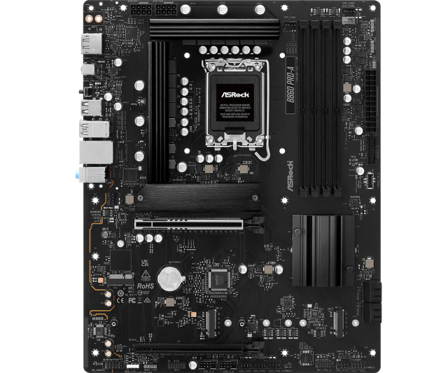 Дънна платка ASRock B860 PRO-A, LGA1851, 4x DDR5, 3x M.2, 4x SATA 6Gb/s, HDMI, DP, ATX