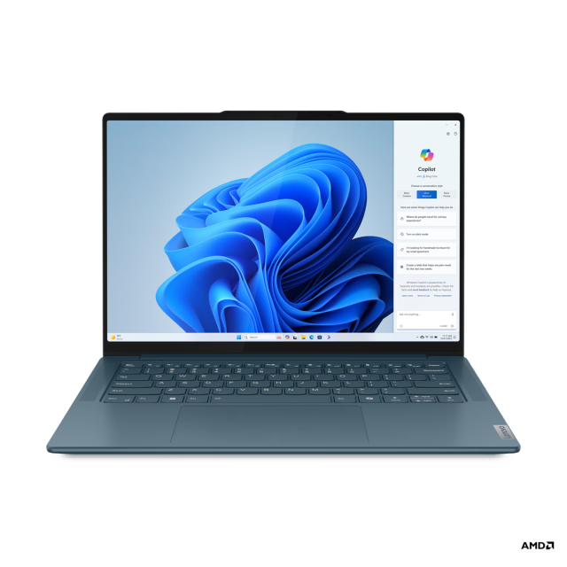 Лаптоп LENOVO Yoga Pro 7 14AHP9, AMD Ryzen 7 8845HS 8C (3.8/5.1GHz, 16MB Cache), 14.5" (36.83cm) WQXGA IPS 350nits Anti-glare, 90Hz, 16GB LPDDR5X, 1TB SSD NVMe, Windows 11 Home