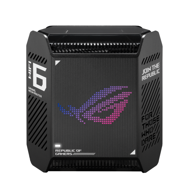 Мрежови комплект Mesh ASUS ROG Rapture BLACK GT6 (B-2-PK) AX10000 WiFi 6, 2.4G / 5GHz (574+4804 Mbps), LAN: 3x10/100/1000Base-T, WAN: 1x10/100/1000/2500Base-T Gigabit, 1 x USB 3.2 Gen 1