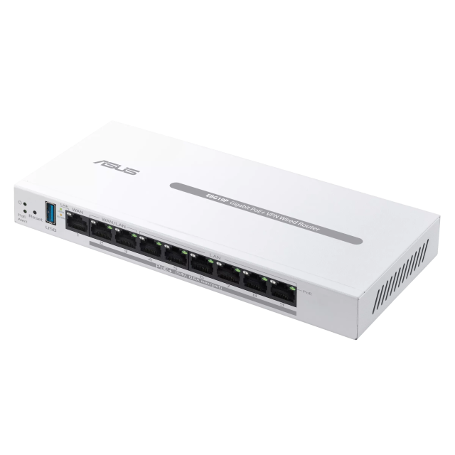 Рутер ASUS ExpertWiFi EBG19P, LAN: 6x10/100/1000Base-T, WAN/LAN: 2x10/100/1000Base-T, WAN: 1x10/100/1000Base-T Gigabit, 1 x USB 3.2 Gen 1, Bluetooth