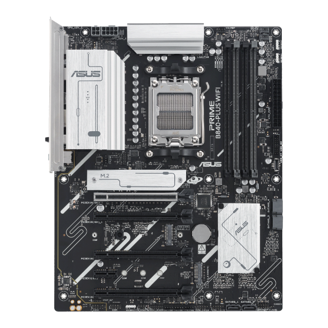 Дънна платка ASUS PRIME B840-PLUS WIFI, AM5, 4x DDR5, 3x M.2, 4x SATA 6G, Wi-Fi 6E, Bluetooth 5.3, HDMI, DP, ATX 