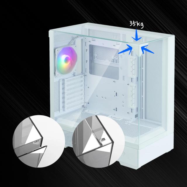 Кутия Zalman P40 Prism White, Middle Tower, Tempered Glass, 1 x USB 3.1 Type-C, 1 x USB 3.0, 1 x HD Audio, ATX / mATX / Mini-ITX