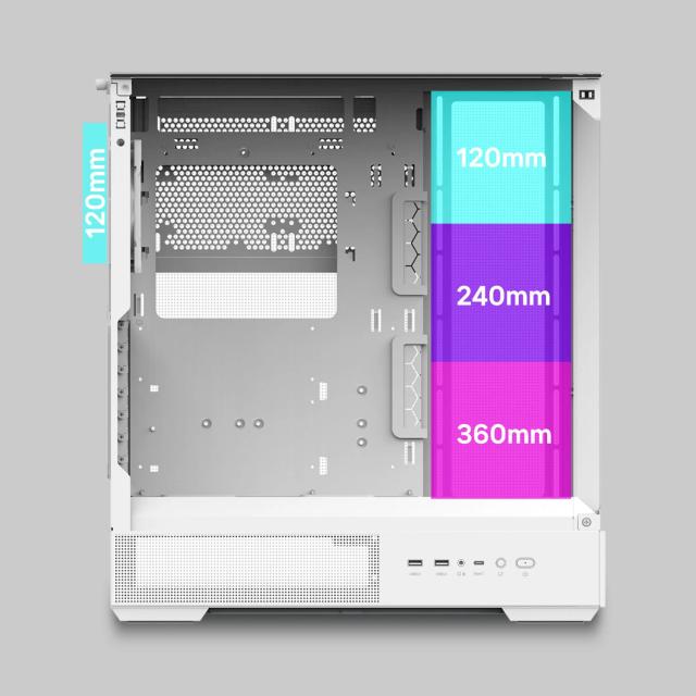 Кутия Zalman P40 Prism White, Middle Tower, Tempered Glass, 1 x USB 3.1 Type-C, 1 x USB 3.0, 1 x HD Audio, ATX / mATX / Mini-ITX