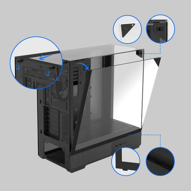 Кутия Zalman P40 Prism Black, Middle Tower, Tempered Glass, 1 x USB 3.1 Type-C, 1 x USB 3.0, 1 x HD Audio, ATX / mATX / Mini-ITX