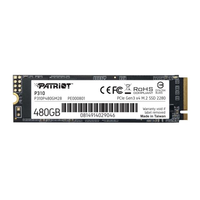 Patriot P310 480GB PCIe NVMe, M.2 2280, Read up 1700MB/s, Write up to 1500MB/s