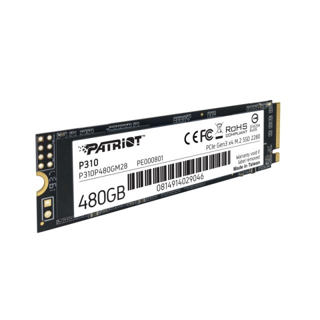 Patriot P310 480GB PCIe NVMe, M.2 2280, Read up 1700MB/s, Write up to 1500MB/s