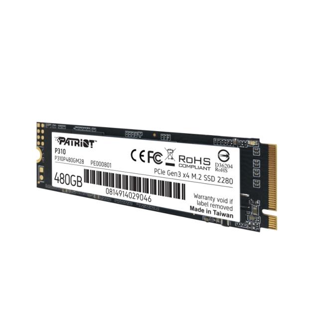 Patriot P310 480GB PCIe NVMe, M.2 2280, Read up 1700MB/s, Write up to 1500MB/s