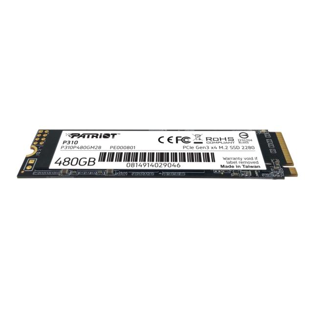 Patriot P310 480GB PCIe NVMe, M.2 2280, Read up 1700MB/s, Write up to 1500MB/s
