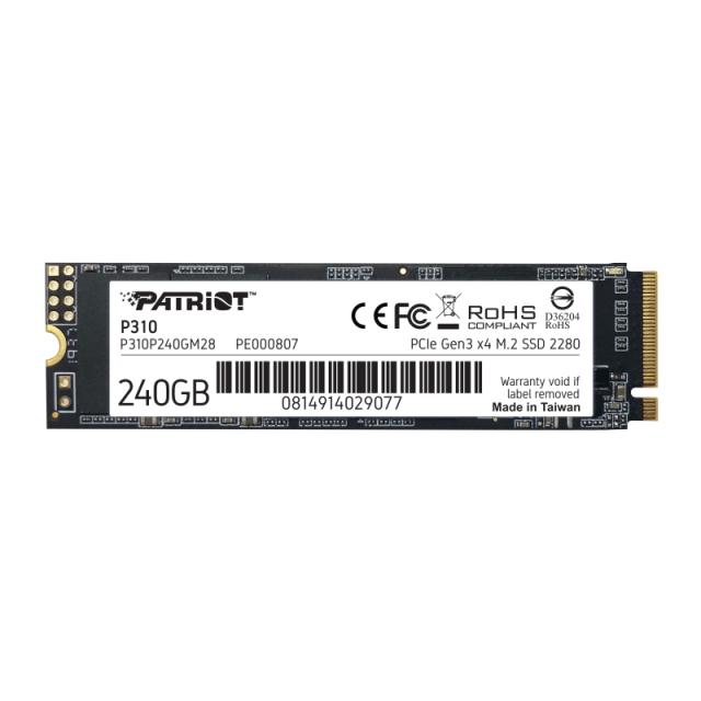 Patriot P310 240GB PCIe NVMe, M.2 2280, Read up 1700MB/s, Write up to 1500MB/s