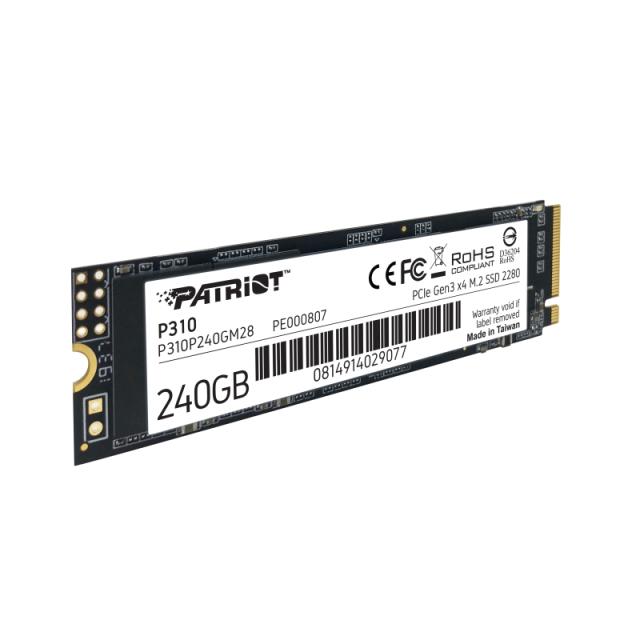 Patriot P310 240GB PCIe NVMe, M.2 2280, Read up 1700MB/s, Write up to 1500MB/s
