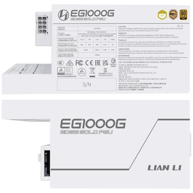 Захранване Lian Li EDGE 1000W, PCIe 5.1, ATX 3.1, 80 + Gold, Full Modular, Бяло