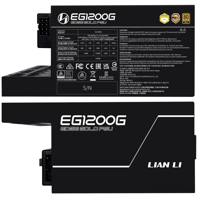 Захранване Lian Li EDGE 1200W, PCIe 5.1, ATX 3.1, 80 + Gold, Full Modular, Черно