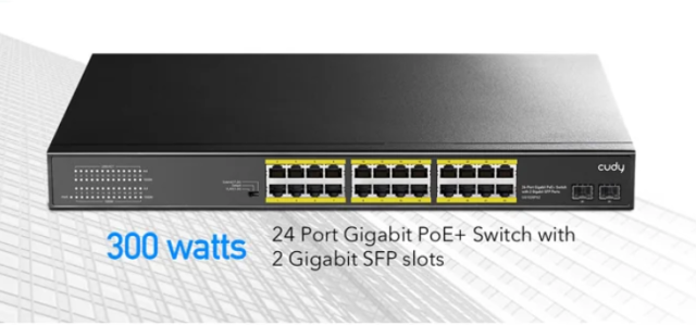 Суич Cudy GS1028PS2, 24 x GbE with 802.3at/af PoE, 2 x Uplink SFP, за 19" rack