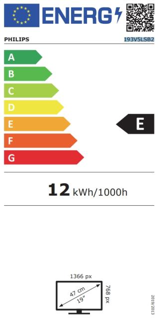 Монитор Philips 193V5LSB2, 18.5" Wide TN LED, 5 ms, 10M:1 DCR, 200 cd/m2, 1366x768 HD, Black