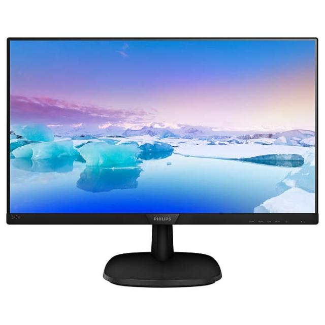 Монитор Philips 243V7QDSB, 23.8" Ultra Narrow Wide IPS LED, 4 ms, 1000:1, 10M:1 DCR, 250 cd/m2, FHD 1920x1080@75Hz, Flicker-Free, Low Blue, D-Sub, DVI, HDMI, Black