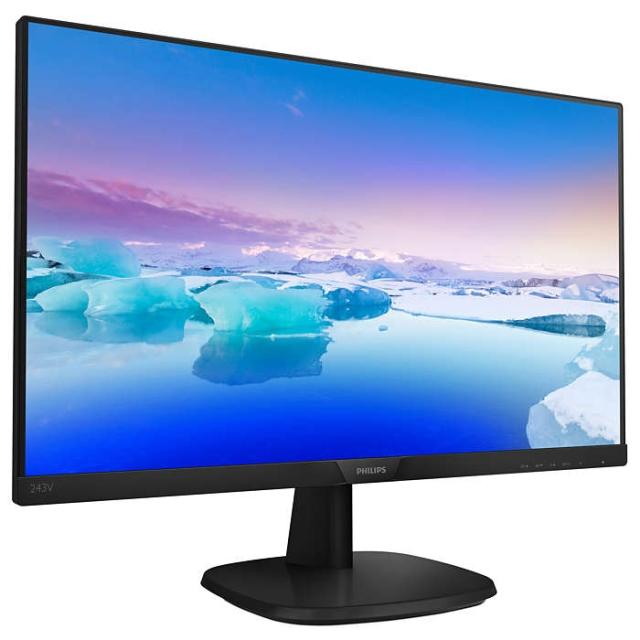 Монитор Philips 243V7QDSB, 23.8" Ultra Narrow Wide IPS LED, 4 ms, 1000:1, 10M:1 DCR, 250 cd/m2, FHD 1920x1080@75Hz, Flicker-Free, Low Blue, D-Sub, DVI, HDMI, Black