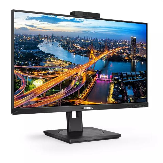 Монитор Philips 275B1H/00, 27" IPS WLED, 2560x1440@75Hz, 4ms GTG, 300cd/m2, 1000:1, DCR 50M:1, Adaptive Sync, FlickerFree, Low Blue Mode, 3Wx2, Webcam, Tilt, Height Adjust, Pivot, Swivel, DVI, HDMI, DP, USB hub
