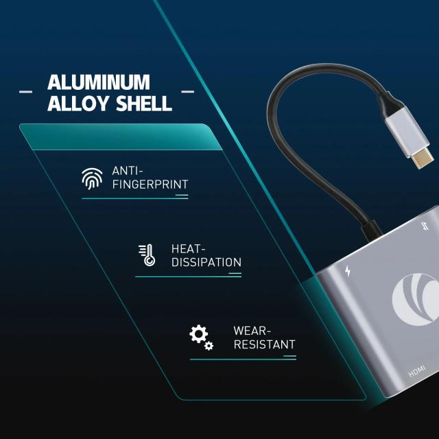 Мултипортов адаптер VCom CU450S 4-in-1 - HDMI x 2, USB2.0, USB-C PD3.0 100W, MST
