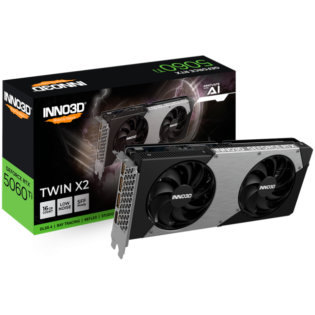 Видео карта INNO3D nVIDIA GeForce RTX 5060 Ti TWIN X2 16GB GDDR7, 128-bit, HDMI, 3x DP