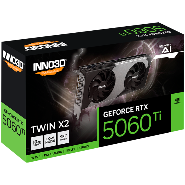 Видео карта INNO3D nVIDIA GeForce RTX 5060 Ti TWIN X2 16GB GDDR7, 128-bit, HDMI, 3x DP