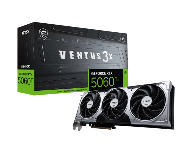 Видео карта MSI nVIDIA GeForce RTX 5060 Ti VENTUS 3X OC 8GB GDDR7, 128-bit, HDMI, 3x DP