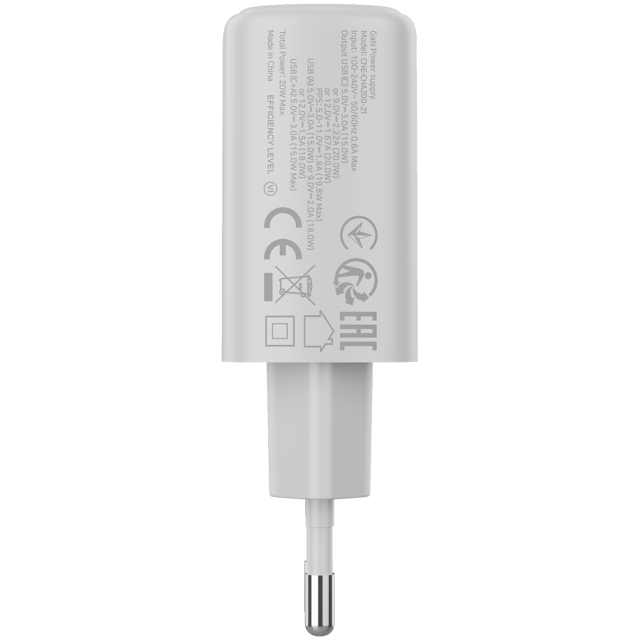 Зарядно CANYON charger OnCharge 200, 1x USB Type-C, 1x Type-A, 20W, White