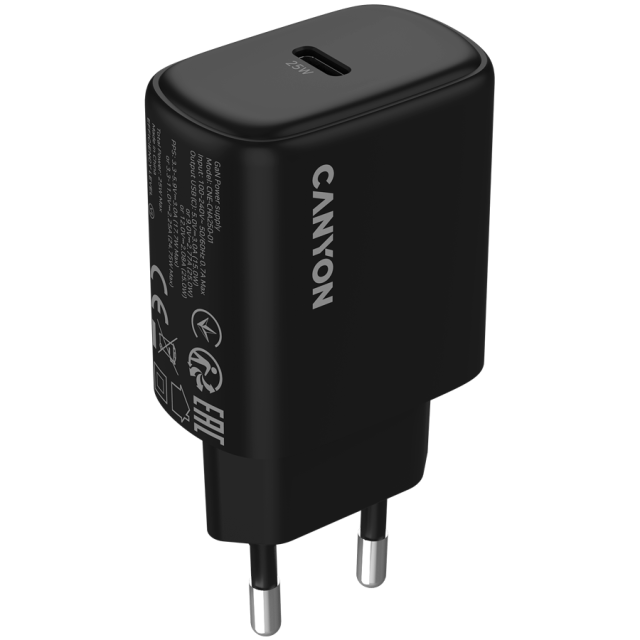 Зарядно CANYON charger OnCharge 250, 1x USB Type-C, 25W, Black