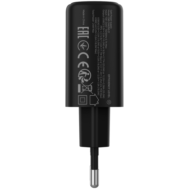 Зарядно CANYON charger OnCharge 250, 1x USB Type-C, 1x Type-A, 25W, Black