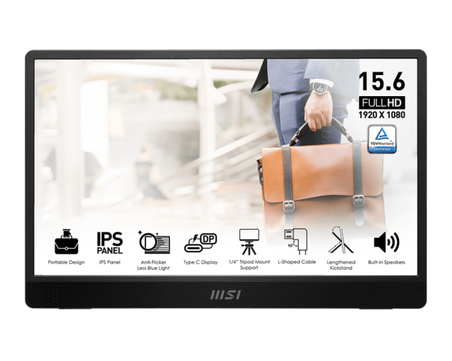 Монитор MSI PRO MP161 E2, 15.6" (39.62 cm) FHD IPS Anti-glare, 60Hz, 4ms, 250cd/m2, 1x Mini-HDMI, 2x Type-C