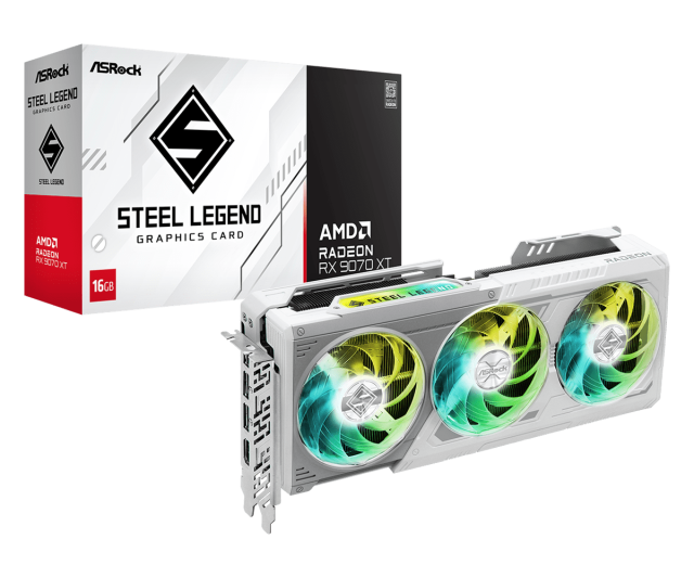 Видео карта ASRock AMD Radeon RX 9070 XT Steel Legend 16GB GDDR6, 256-bit, HDMI, 3x DP