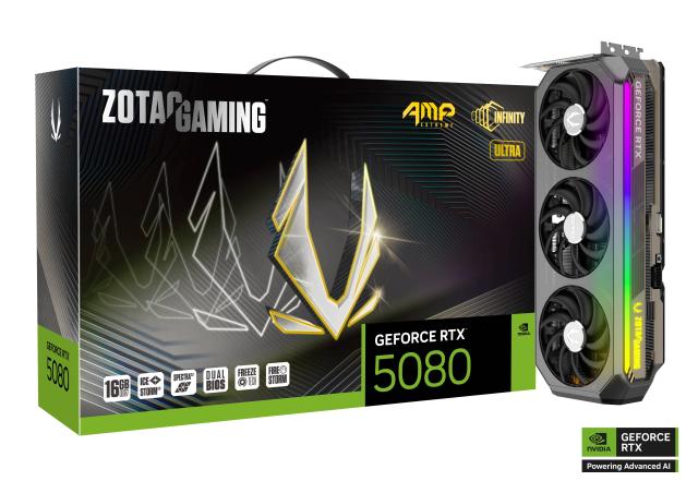 Видео карта ZOTAC GAMING RTX 5080 AMP Extreme Infinity Ultra 16GB GDDR7, 256-bit, HDMI, 3x DisplayPort 