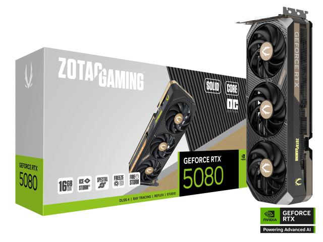 Видео карта ZOTAC GAMING RTX 5080 Solid Core OC 16GB GDDR7, 256-bit, HDMI, 3x DisplayPort 