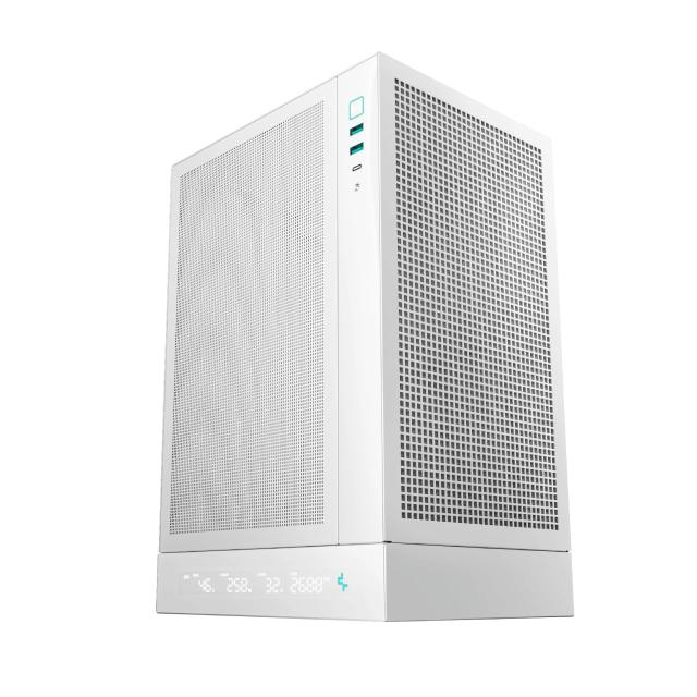 Кутия за компютър DeepCool CH170 DIGITAL White, Mini Tower, 1 x USB Type-C 3.2, 2 x USB 3.0, HD Audio x 1, Mini-ITX, бяла