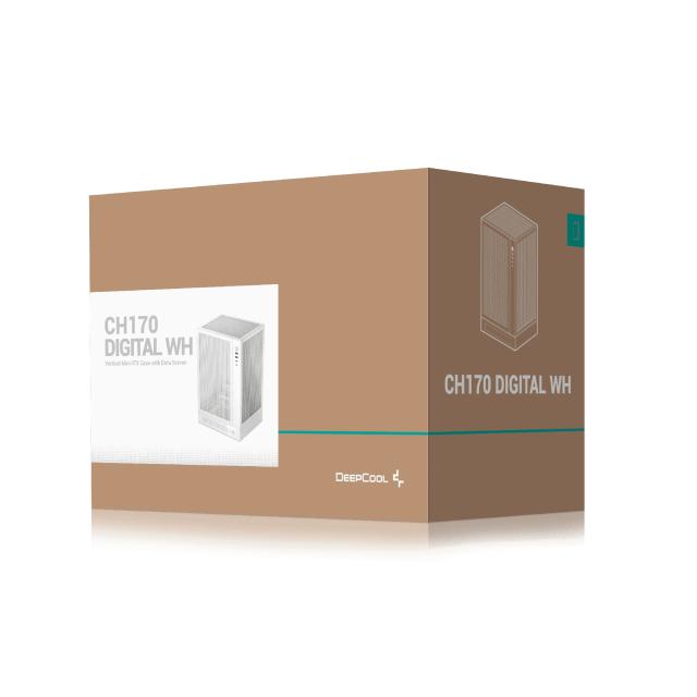 Кутия за компютър DeepCool CH170 DIGITAL White, Mini Tower, 1 x USB Type-C 3.2, 2 x USB 3.0, HD Audio x 1, Mini-ITX, бяла