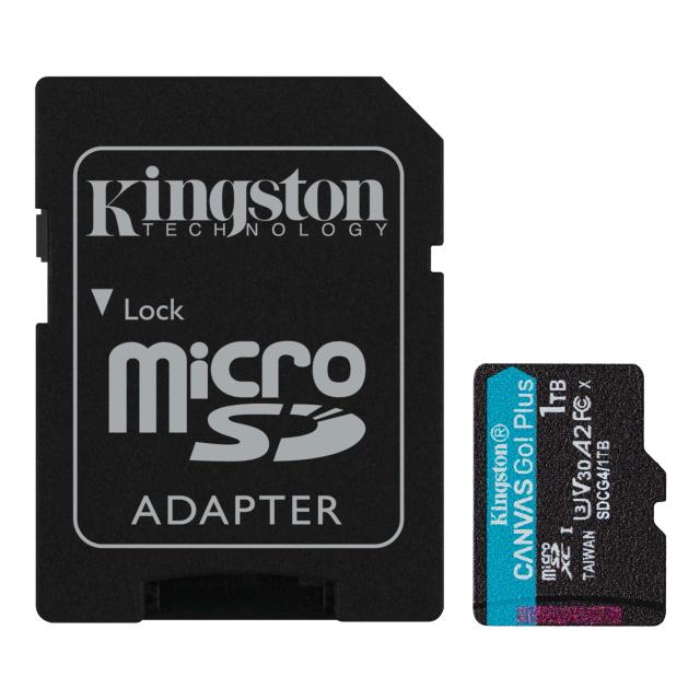 Карта памет Kingston Canvas Go Plus Gen4, 1TB microSDXC, Class 10, UHS-I, U3, V30, A2 Card + Adapter
