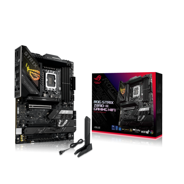 Дънна платка Asus ROG Strix Z890-H Gaming WiFi, Z890, LGA1851, DDR5, 4x SATA 6Gb/s, 4x M.2 slots, Wi-Fi 7, Bluetooth v5.4, 5GbE LAN, HDMI, DP, ATX